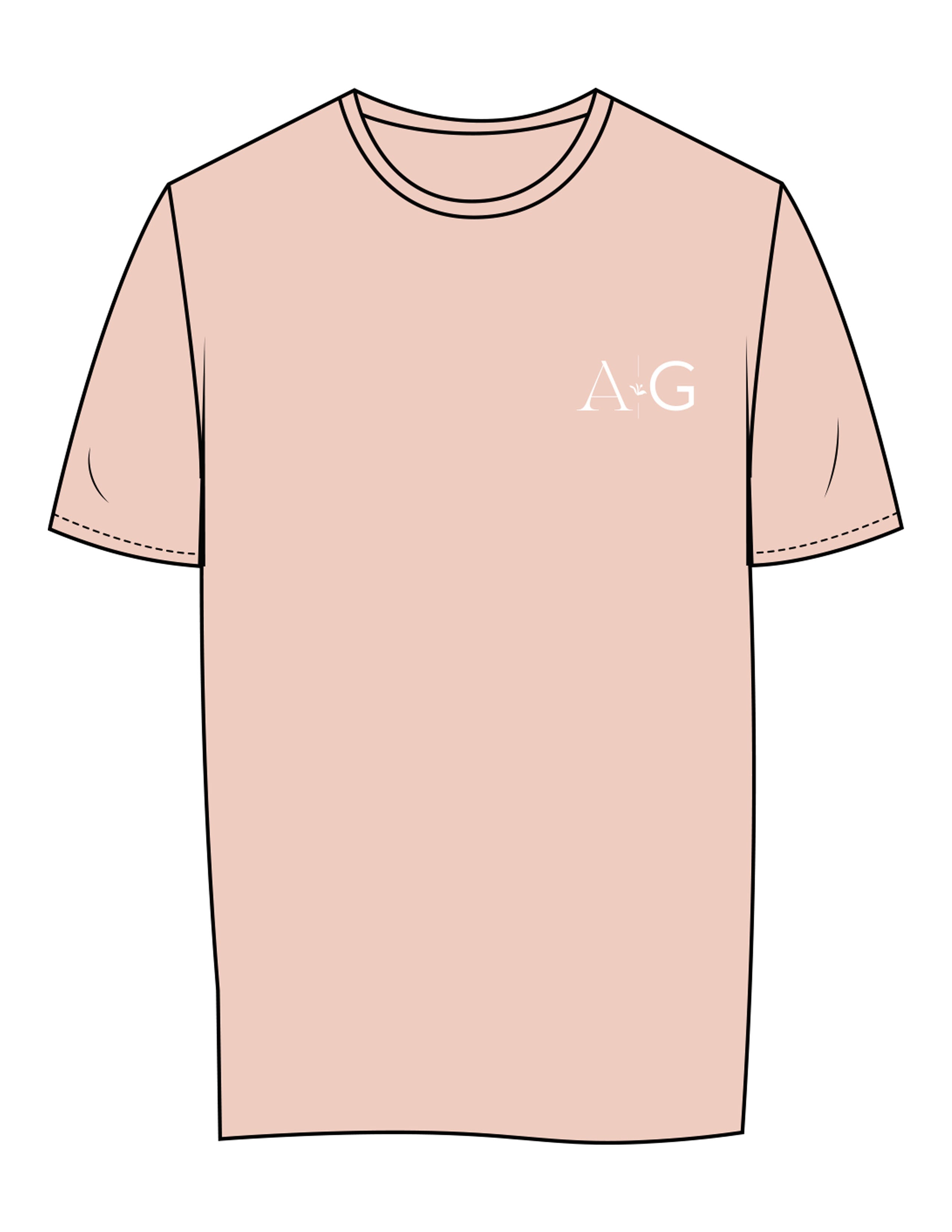 The Mens Tee - Pale Pink - Aura Gardens - Left Chest & Back Neckline - Printed - White