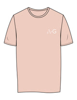 The Mens Tee - Pale Pink - Aura Gardens - Left Chest & Back Neckline - Printed - White