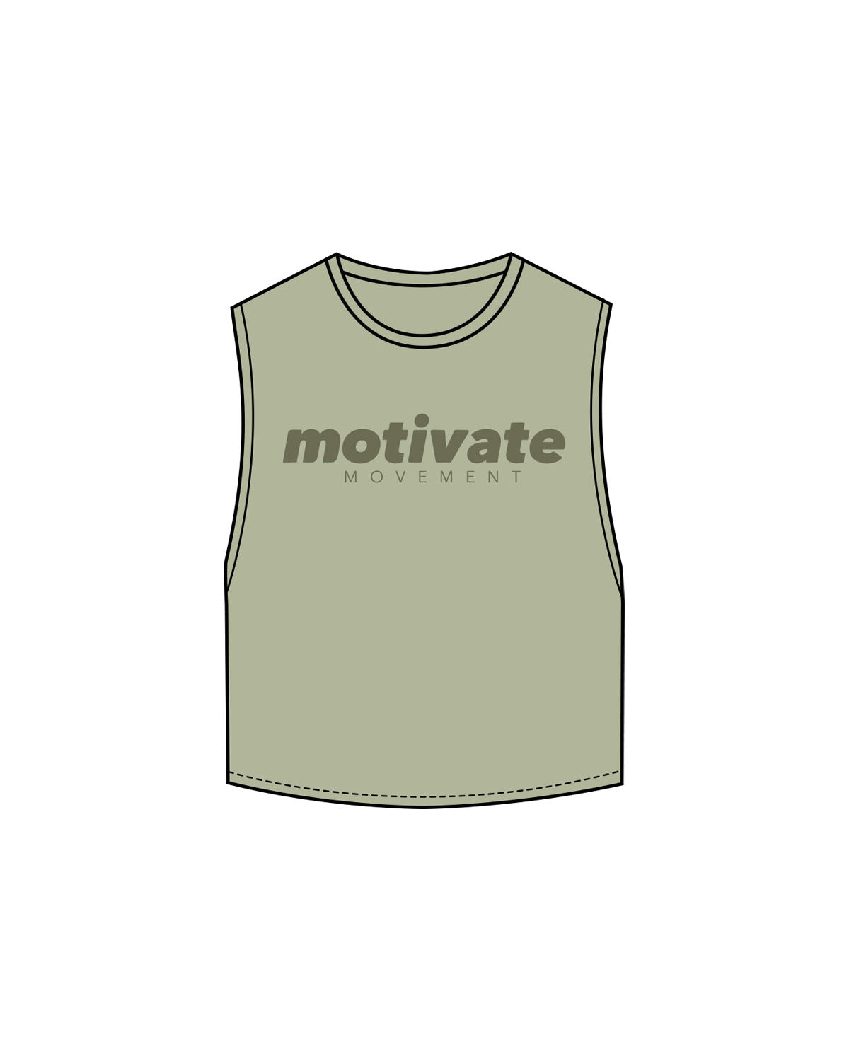 The Crop Muscle Tank - Pistachio - Motivate Movement - Center Chest Stacked & Back Neckline - Printed - Tone on Tone