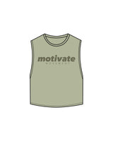 The Crop Muscle Tank - Pistachio - Motivate Movement - Center Chest Stacked & Back Neckline - Printed - Tone on Tone