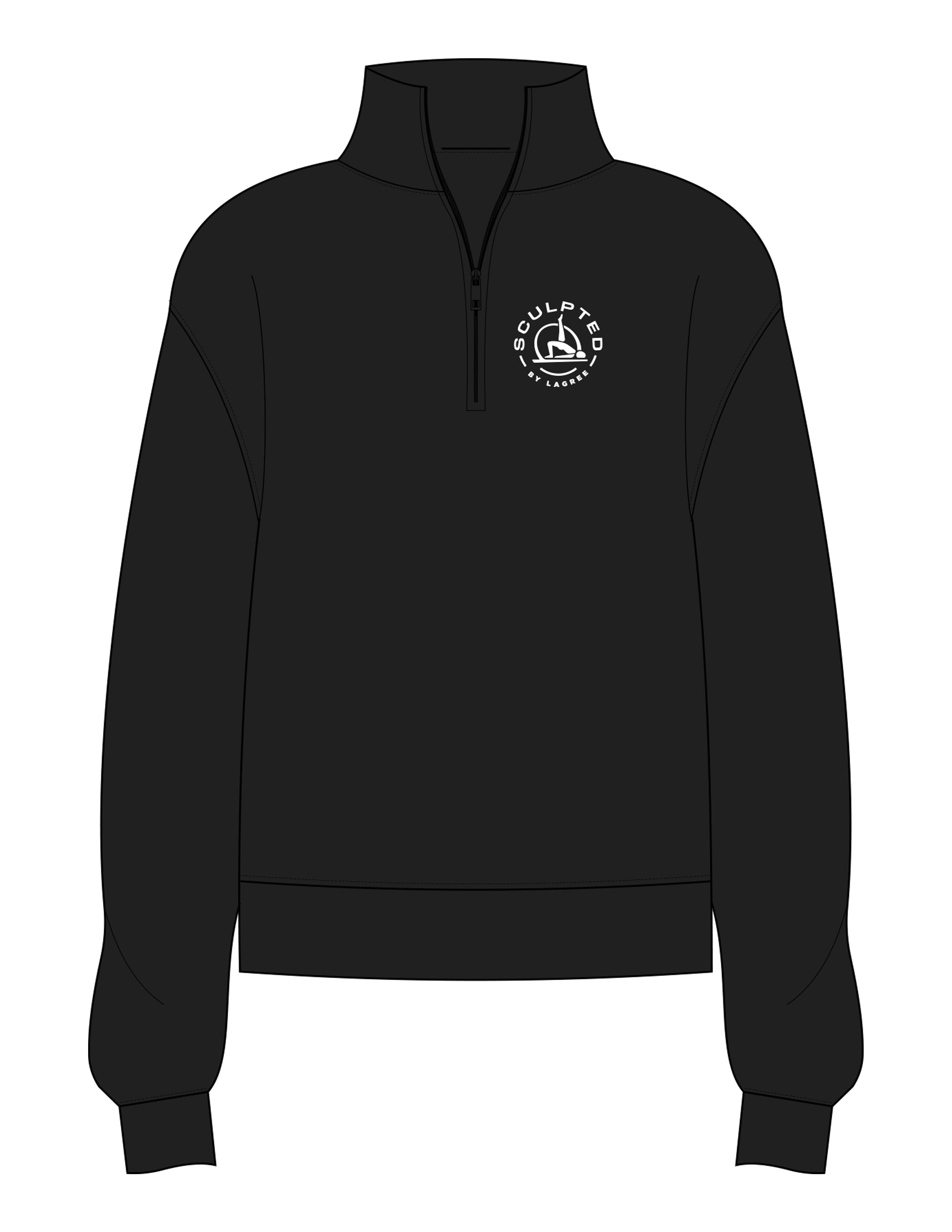 The Womens 1/4 Zip - Black - Sculpted By Lagree - Left Chest Round - Embroidered - White