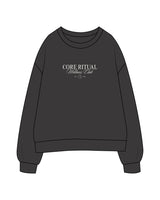 The Womens Crewneck - Washed Black - Core Ritual - Center Chest Stacked - Embroidered - Washed Bone