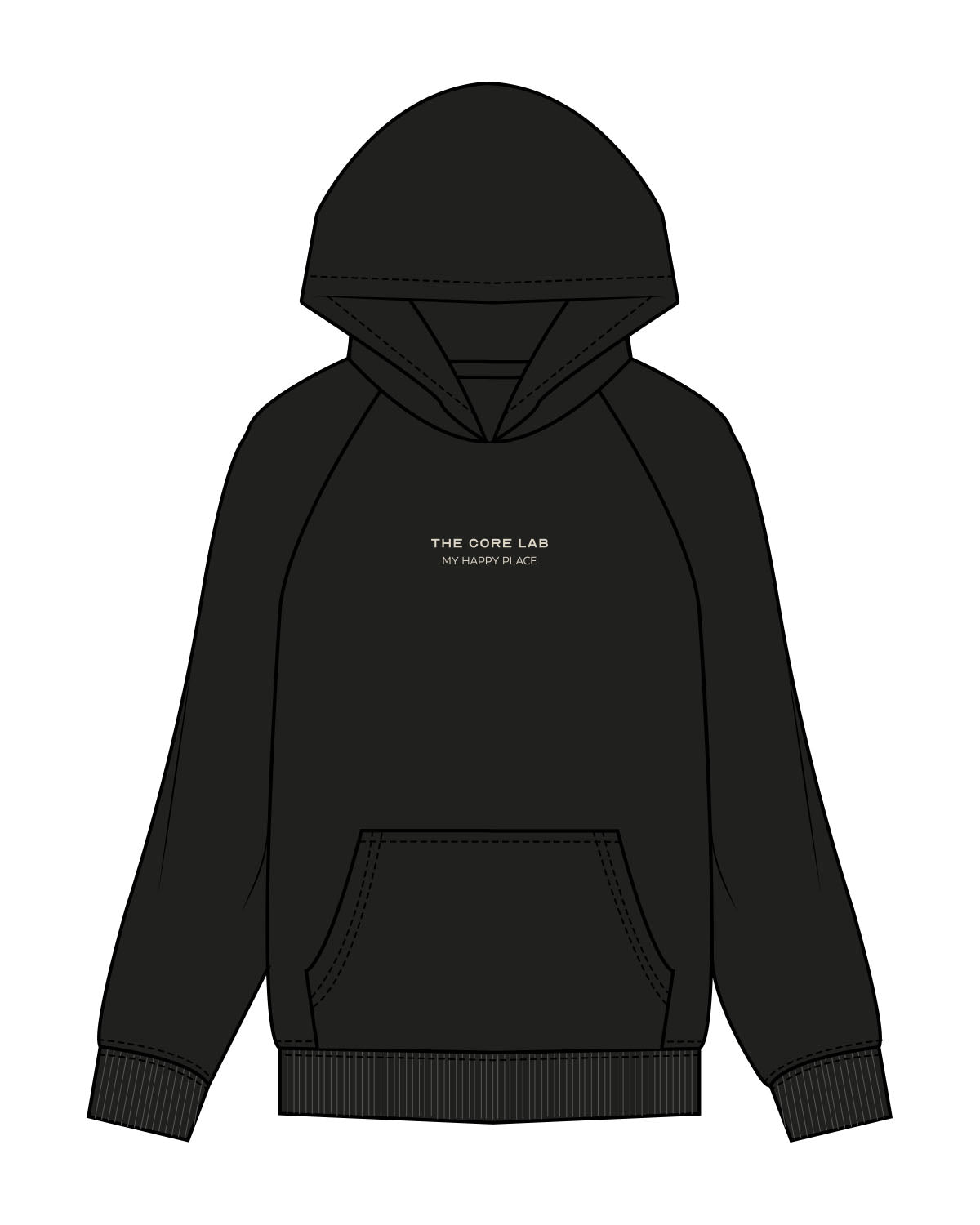 The Womens Hoodie - Black - Core Lab - Center Chest Stacked - Off White