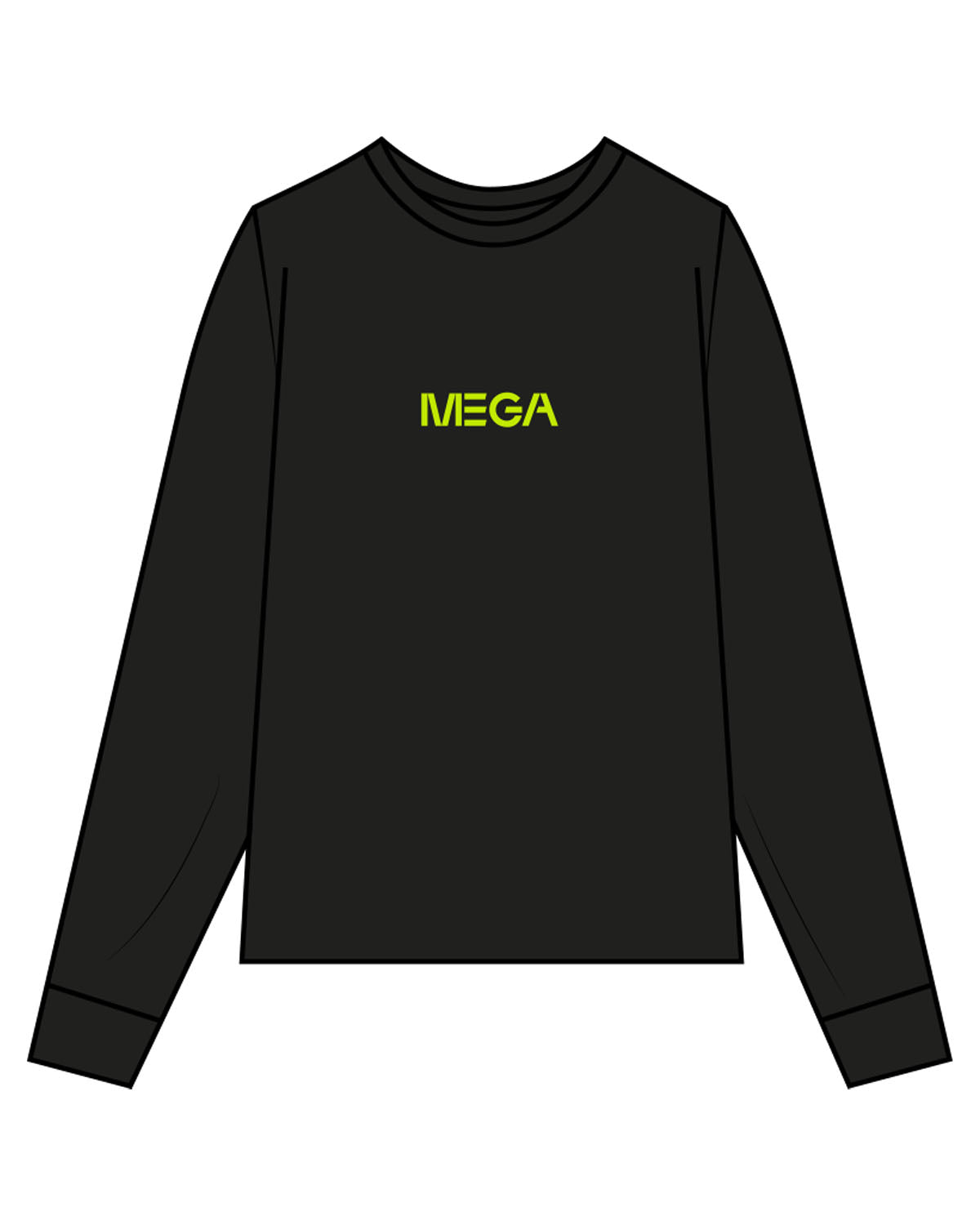 The Unisex Midweight Long Sleeve - Black - Mega NJ - Center Chest & Full Back Stacked - Neon