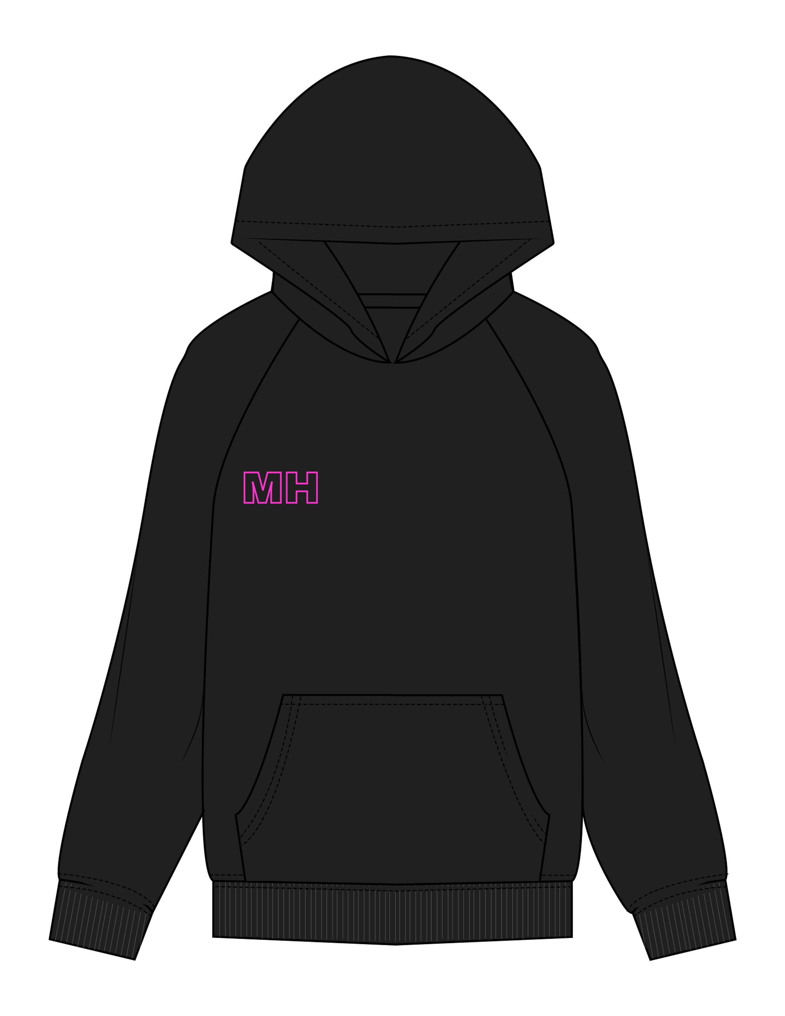 The Womens Hoodie - Black - Mad House - Right Chest & Back Stacked - Printed - Pink