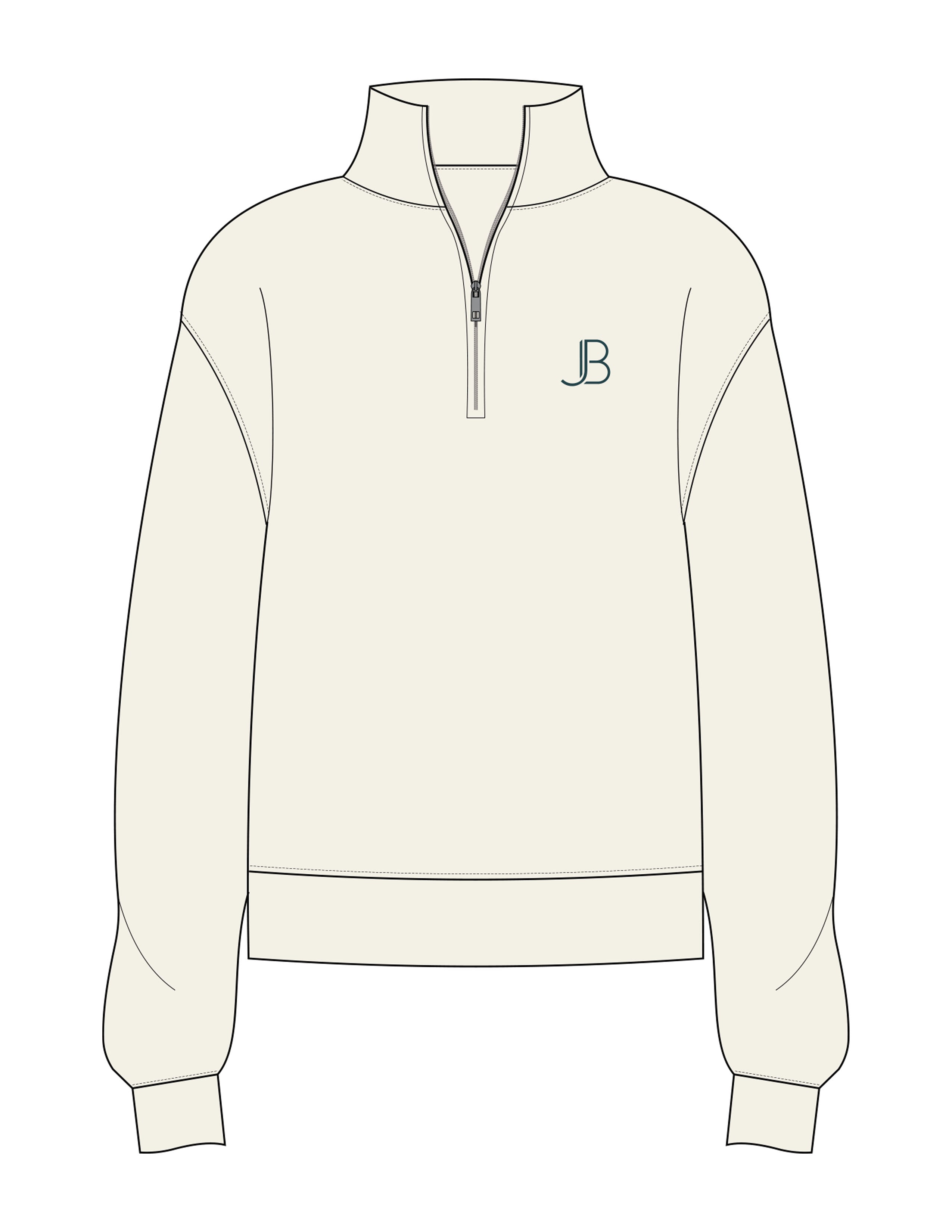 The Womens 1/4 Zip - Off White - Jacqueline Blum Design - Left Chest & Back Stacked - Printed - Deep Sea