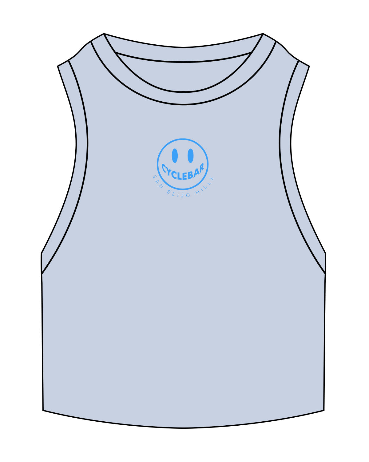 The Ribbed Crop Tank - Powder - Cyclebar - Smiley - Embroidered - Sky Blue