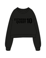 The Oversized Crop - Black - Fitness Quest 10 - Center Chest Stacked & Back Neckline - Tone on Tone