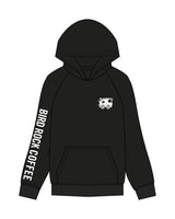 The Mens Hoodie - Black - Bird Rock Coffee - Right Sleeve & Left Chest - White