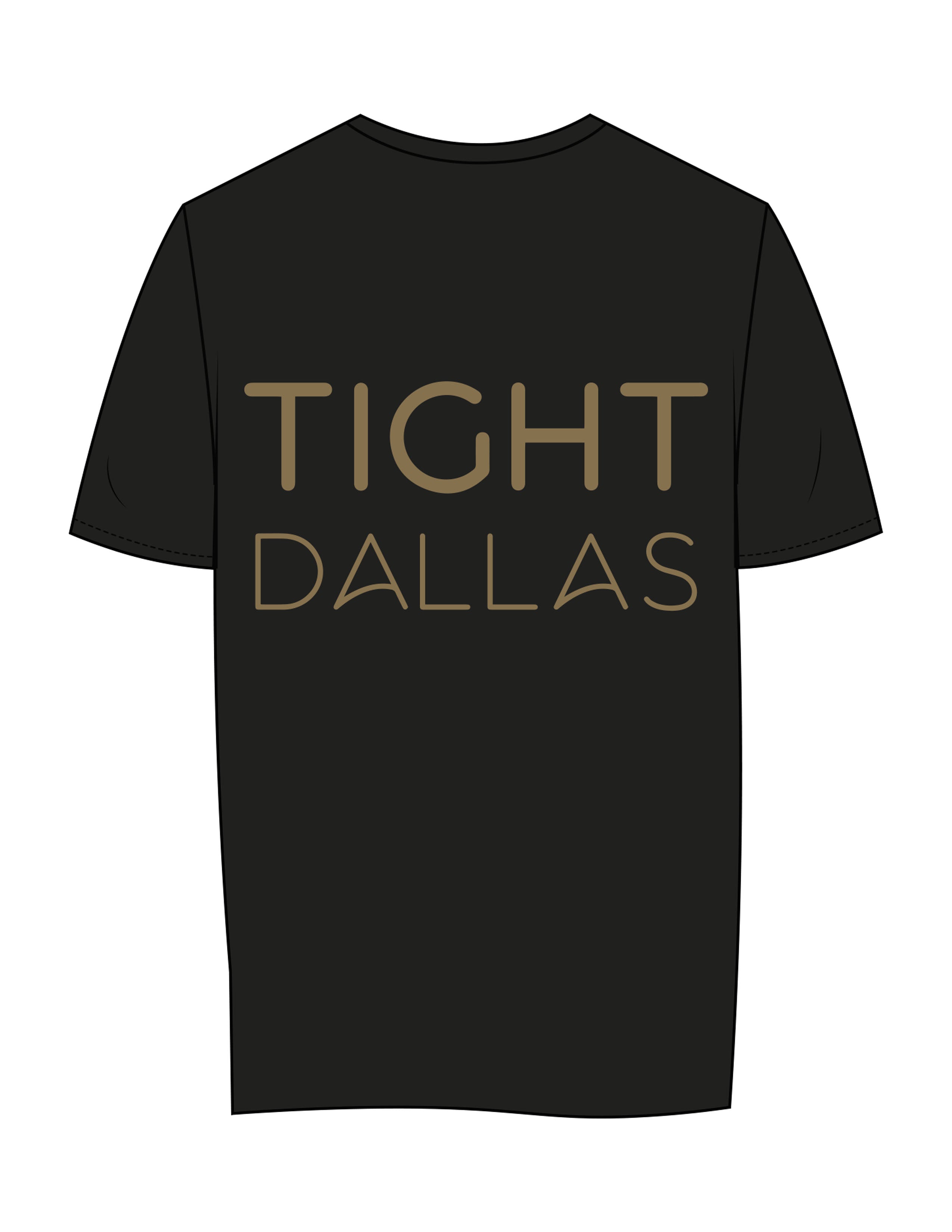 The Mens Tee - Black - Tight Dallas - Left Chest Stacked & Back Stacked - Gold