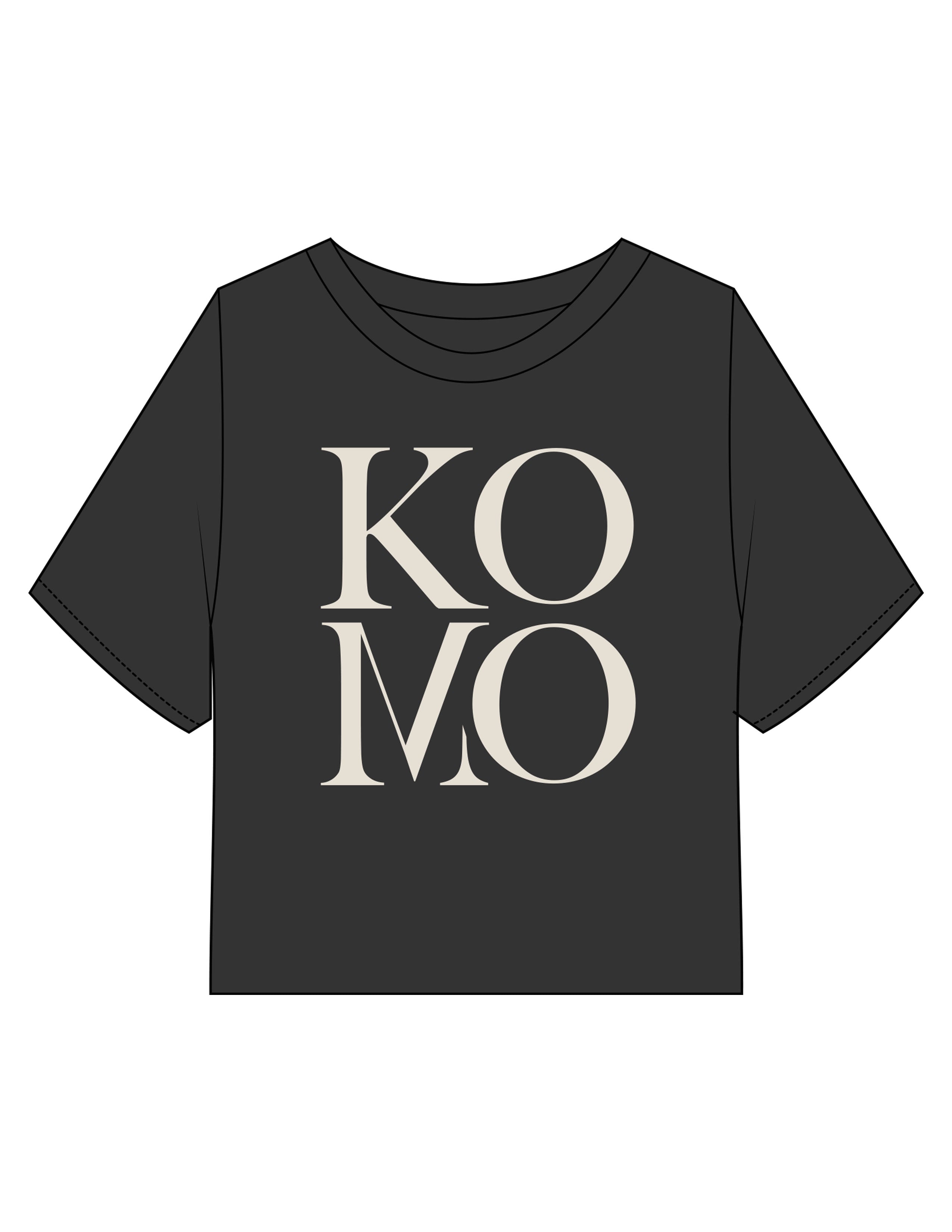 The Heavyweight Crop Tee - Washed Black - Komo Studio - Front Stacked - Printed - Off White