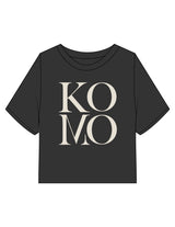 The Heavyweight Crop Tee - Washed Black - Komo Studio - Front Stacked - Printed - Off White