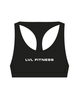 The Racer Bra - Black - LVL - Center Chest Stacked & Back "100" Icon Stacked - Printed - White