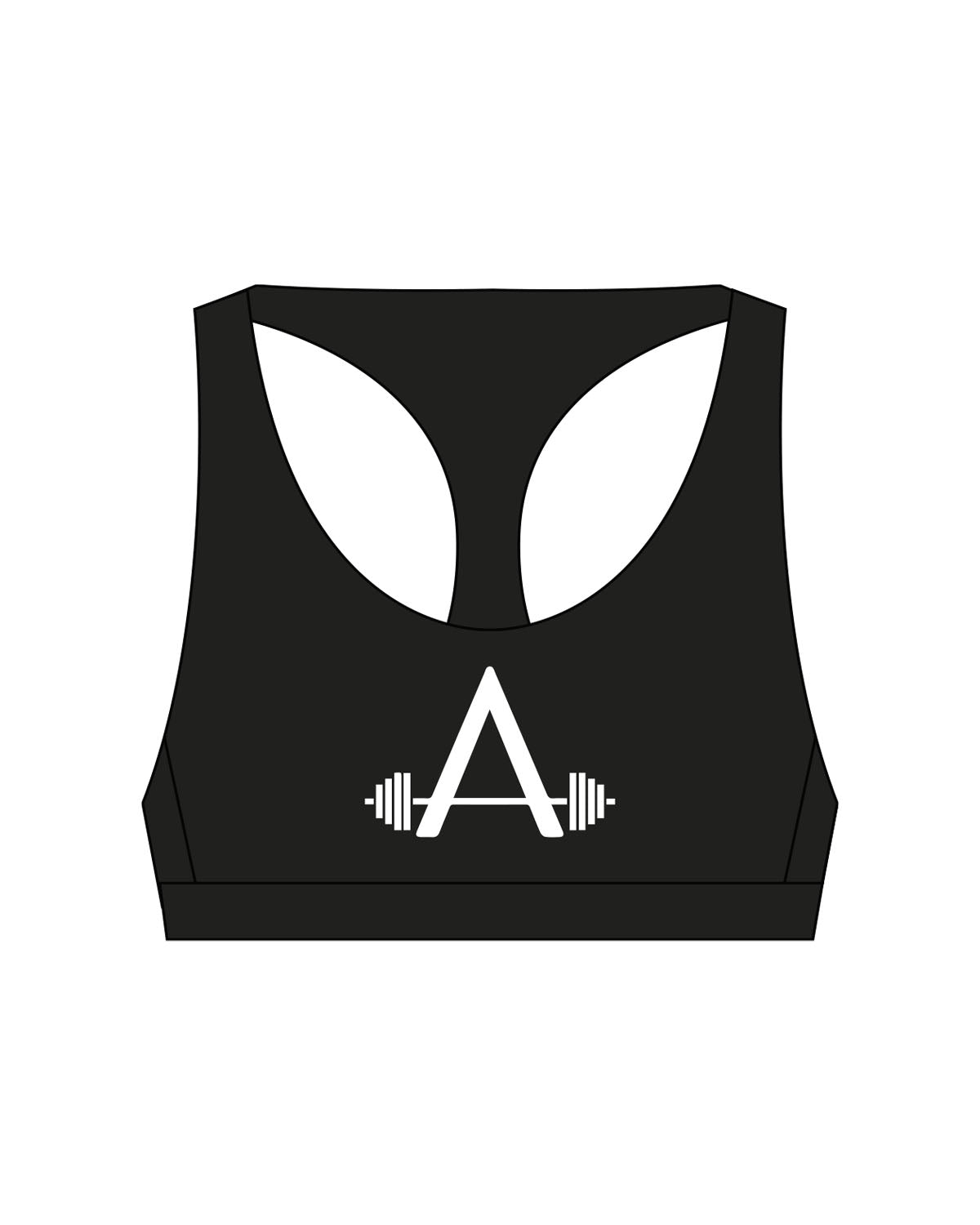 The Racer Bra - Black - Aros - Center Chest & Back - White