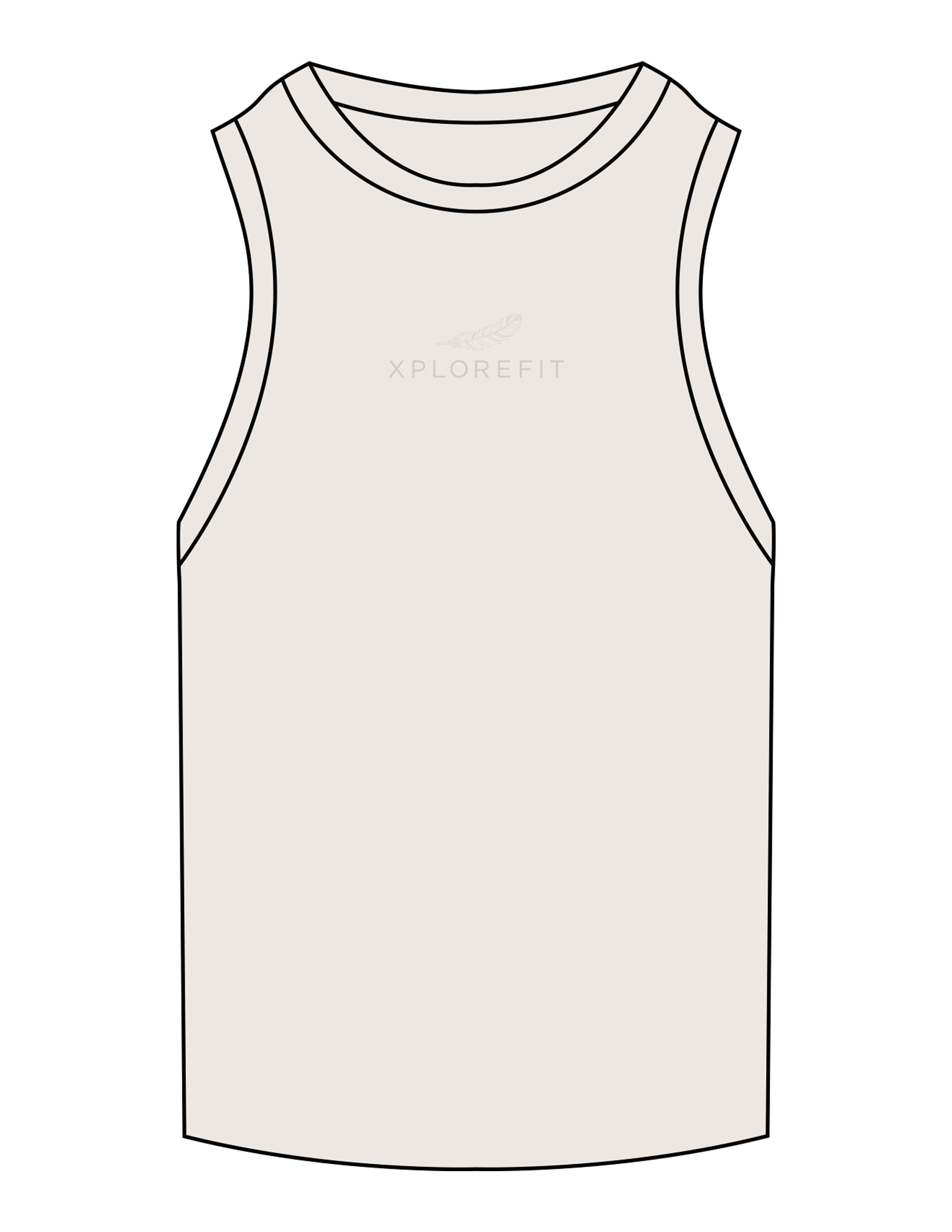 The Ribbed Full Length Tank - Bone - XPLOREFIT - Center Chest Stacked - Embroidered - Tone on Tone