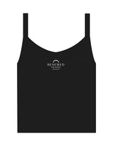 The Micro Rib Strappy Crop Tank - Black - Renewed Pilates - Center Chest Stacked - Printed - White