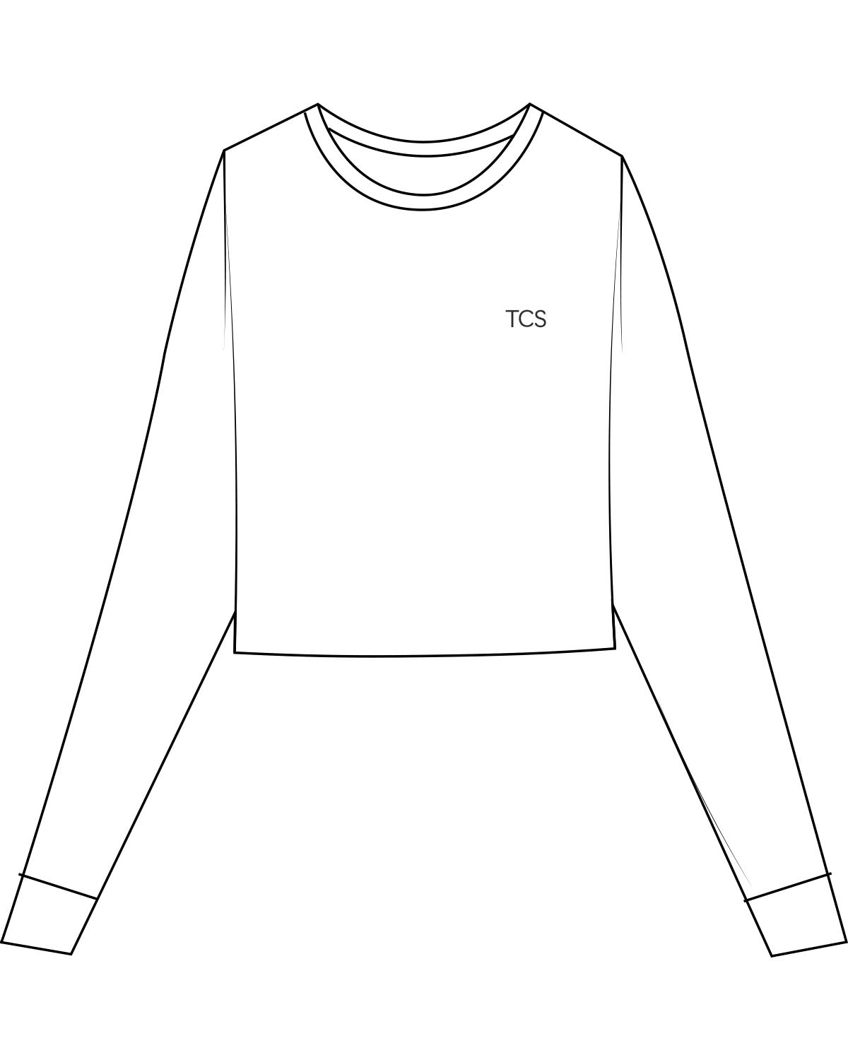 The Micro Rib Crop Long Sleeve - White - Collective Studios - Left Chest "TCS" - Embroidered - Black
