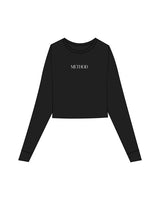 The Micro Rib Crop Long Sleeve - Black - Method Pilates - Center Chest-  Printed - White