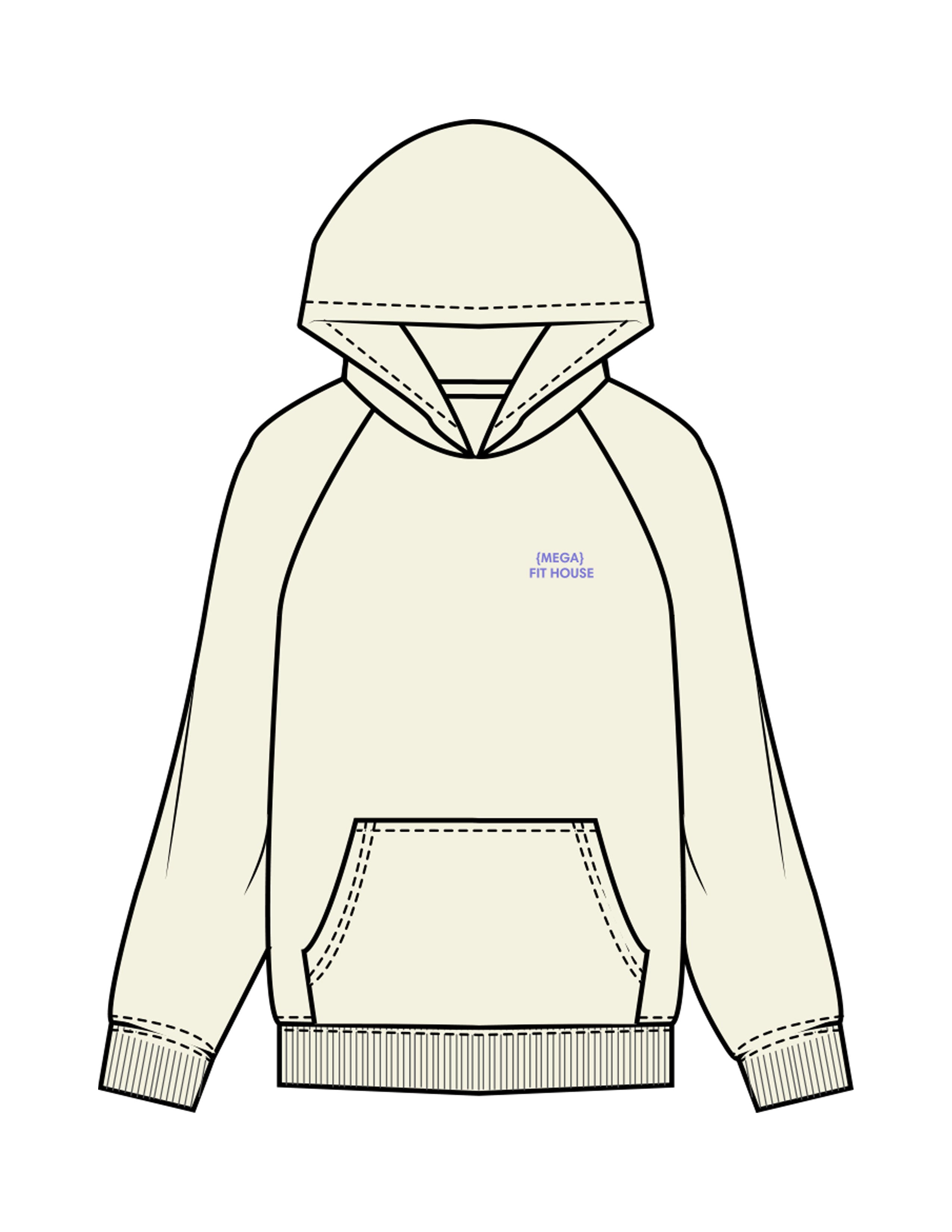 The Womens Hoodie - Butter - Mega Fit House - Left Chest & Back Stacked  - Printed - Periwinkle
