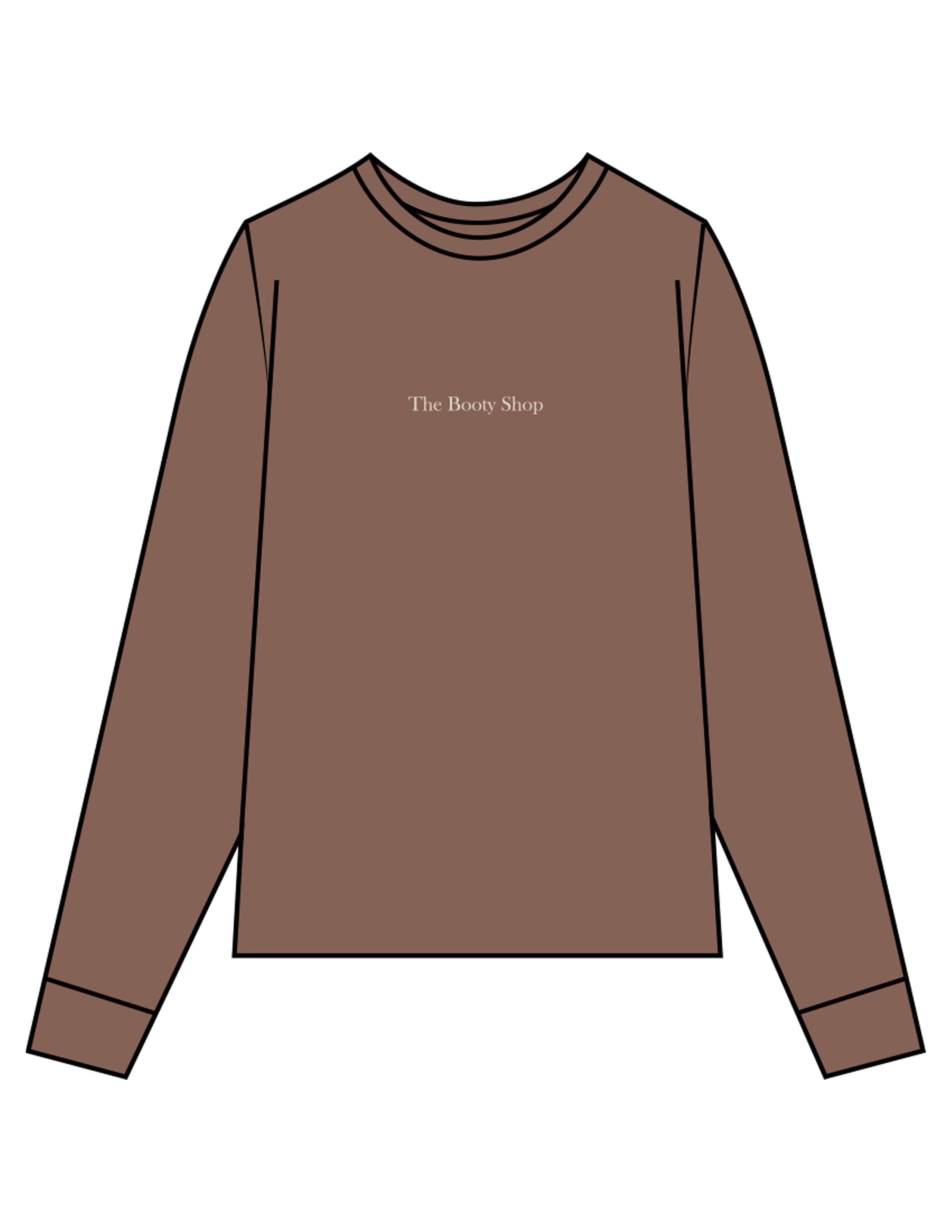 The Unisex Midweight Long Sleeve - Espresso - The Booty Shop - Center Chest & Back Stacked - Printed - Cream