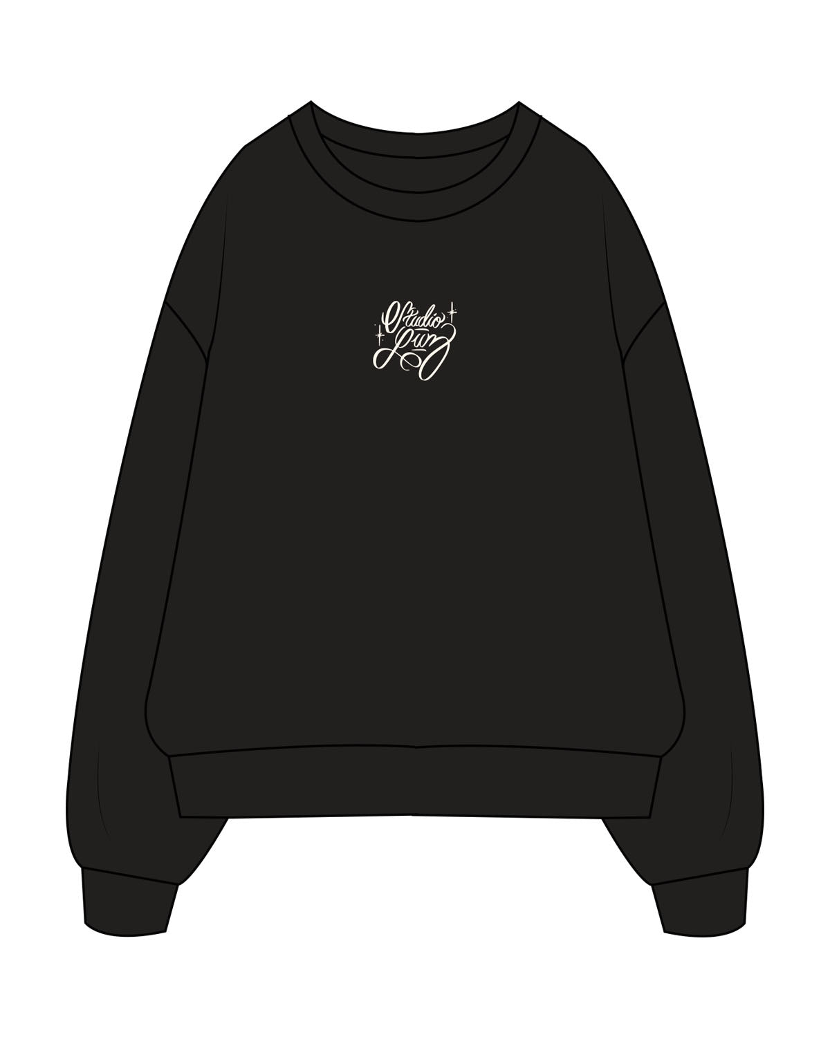The Mens Heavyweight Crewneck - Black - Studio Luz - Center Chest & Center Back Stacked Logo - Printed - Off White
