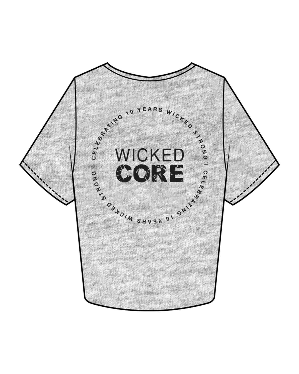 The Crop Tee - Heather - Wicked Core - Left Chest Stacked - Back Center - Printed - Black