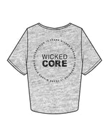 The Crop Tee - Heather - Wicked Core - Left Chest Stacked - Back Center - Printed - Black