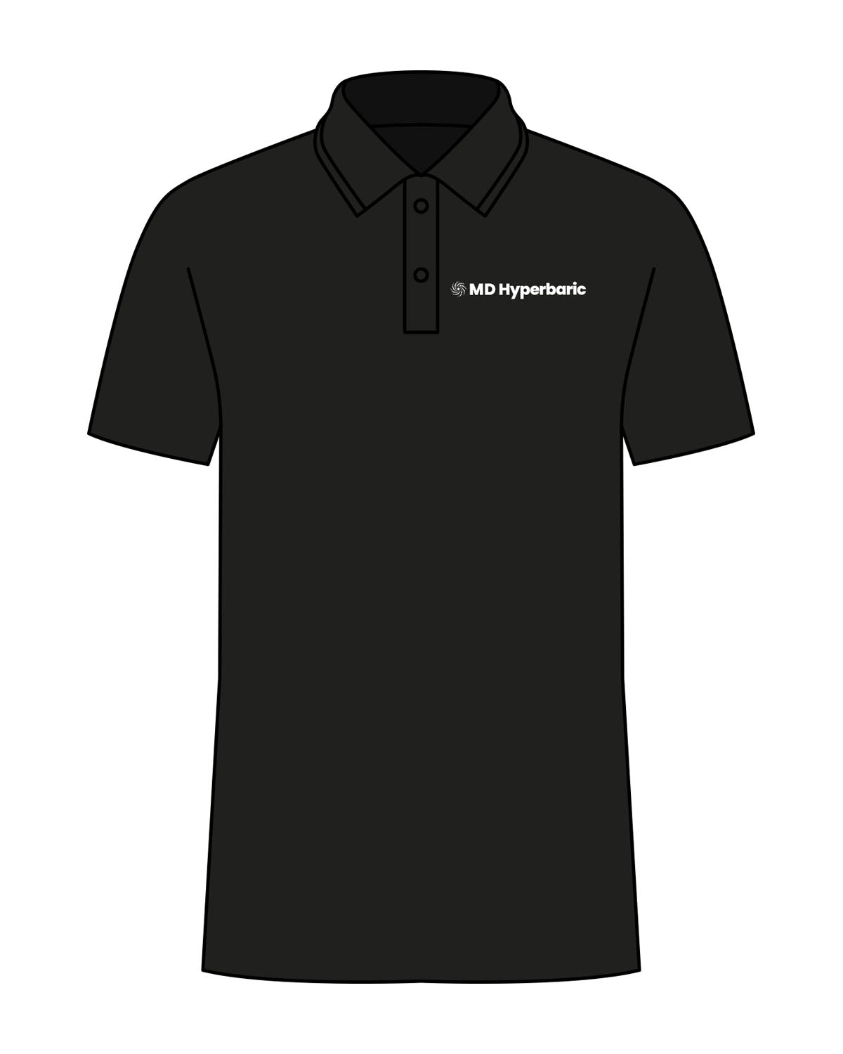 The Mens Polo - Black - MD Hyperbaric - Left Chest - Printed - White