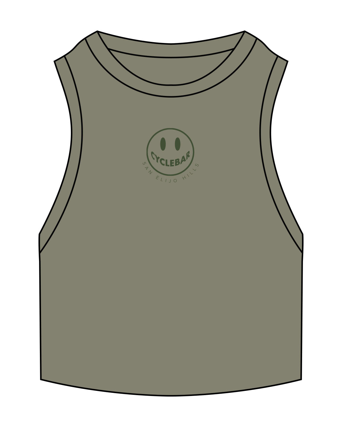 The Ribbed Crop Tank - Eucalyptus - Cyclebar - Smiley - Embroidered - Dark Green
