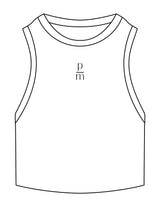 The Ribbed Crop Tank - White - Pilates Method/Barre Noir - Center Chest - Embroidered - Black