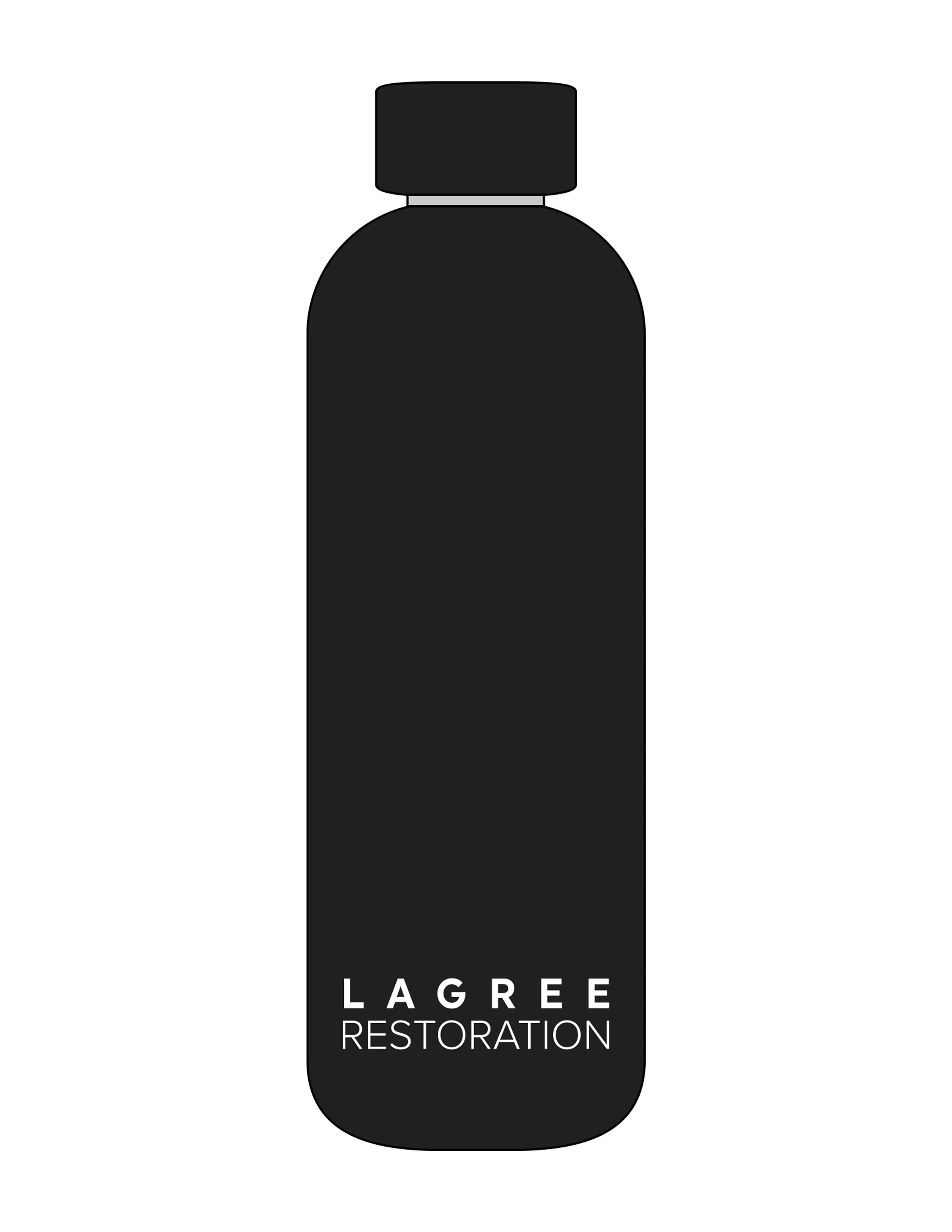 The Water Bottle - Black - Lagree Restoration - Bottom Body Stacked - Printed - White