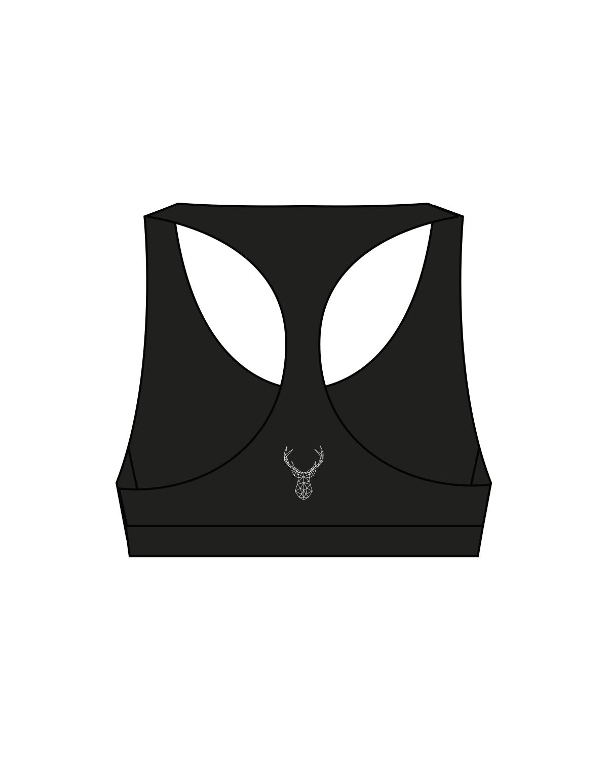 The Racer Bra - Black - Exodus Fitness - Center Back - Printed - White