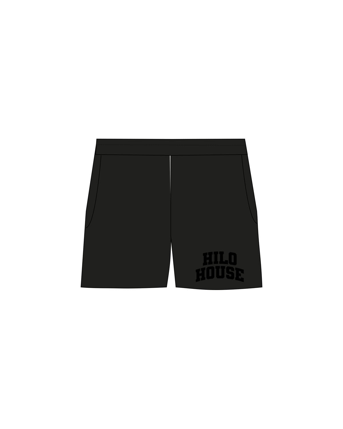 The Mens Sweat Shorts - Black - HiLo - Left Leg Stacked - Printed - Tone on Tone