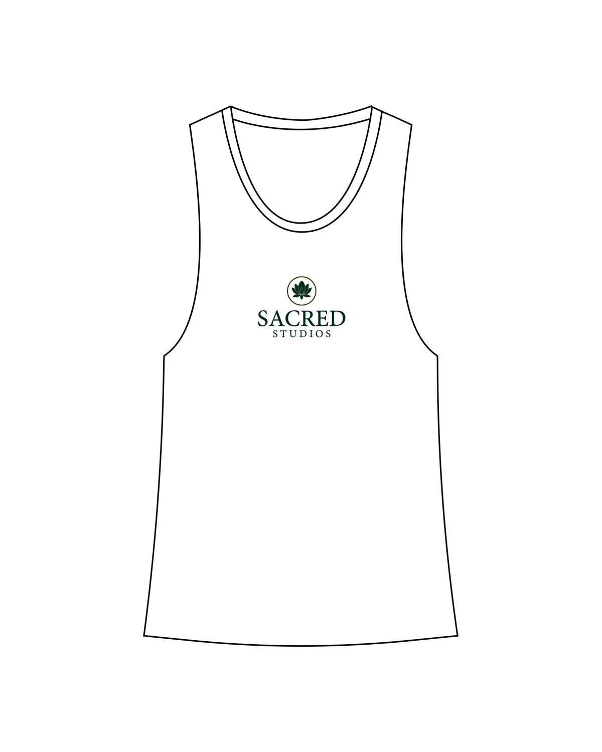 The Womens Racerback Tank - White - Sacred Studios - Center Chest Stacked - Printed - Full Color