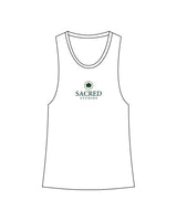 The Womens Racerback Tank - White - Sacred Studios - Center Chest Stacked - Printed - Full Color