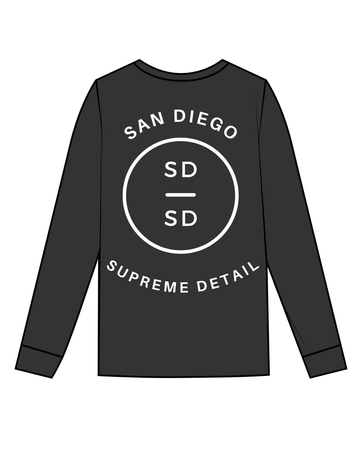 The Mens Heavyweight Long Sleeve - Washed Black - San Diego - Left Chest & Back Center Stacked - White