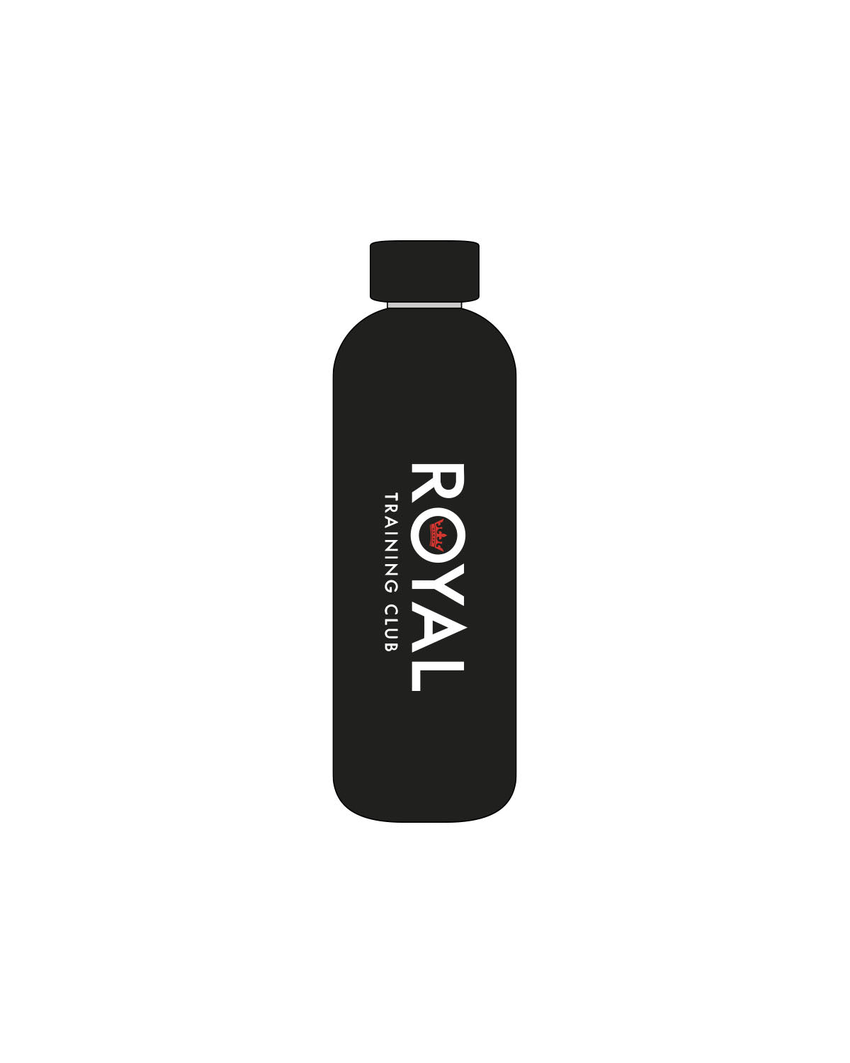 The Water Bottle - Black - Royal Training Club - Center Body Stacked - Printed - White/Red