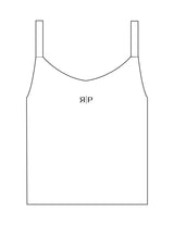 The Micro Rib Strappy Crop Tank - White - Renewed Pilates - Center Chest - Printed - Black