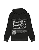 The Womens Hoodie - Black - Mega Fit House - Left Chest Stacked & Back Stacked "SWEAT" - Printed - White