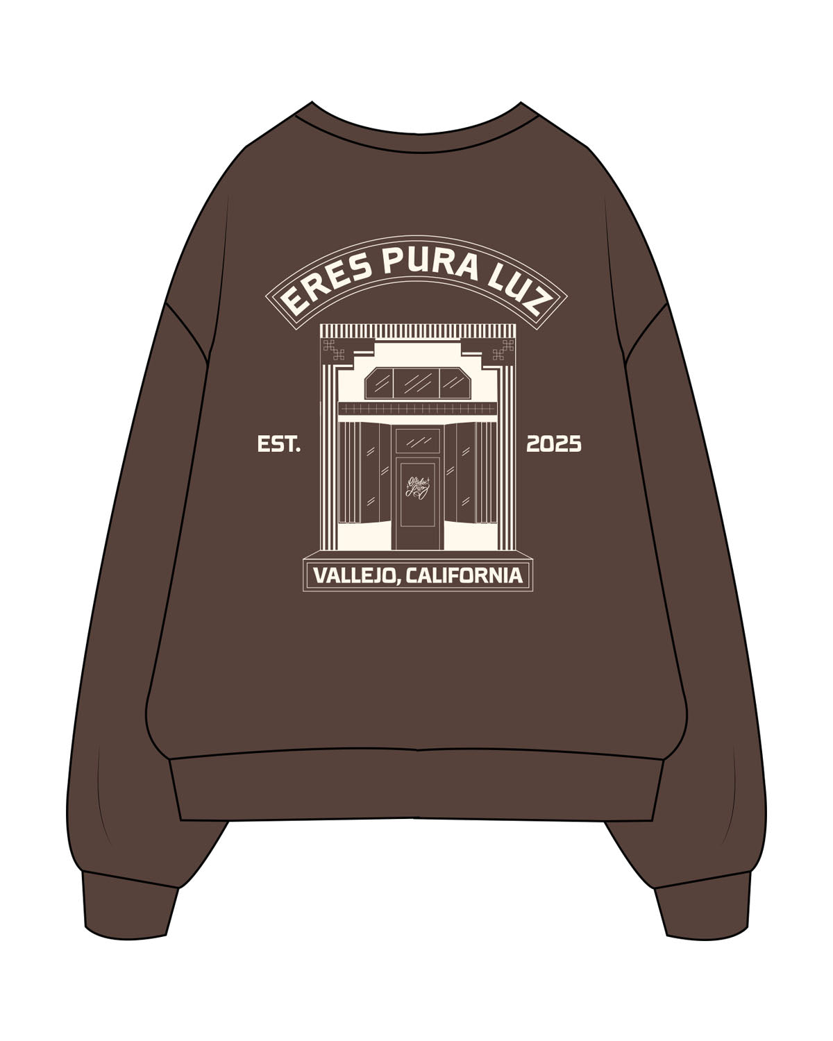 The Recycled Unisex Crewneck - Brown - Studio Luz - Center Chest & Center Back Stacked Logo - Printed - Off White