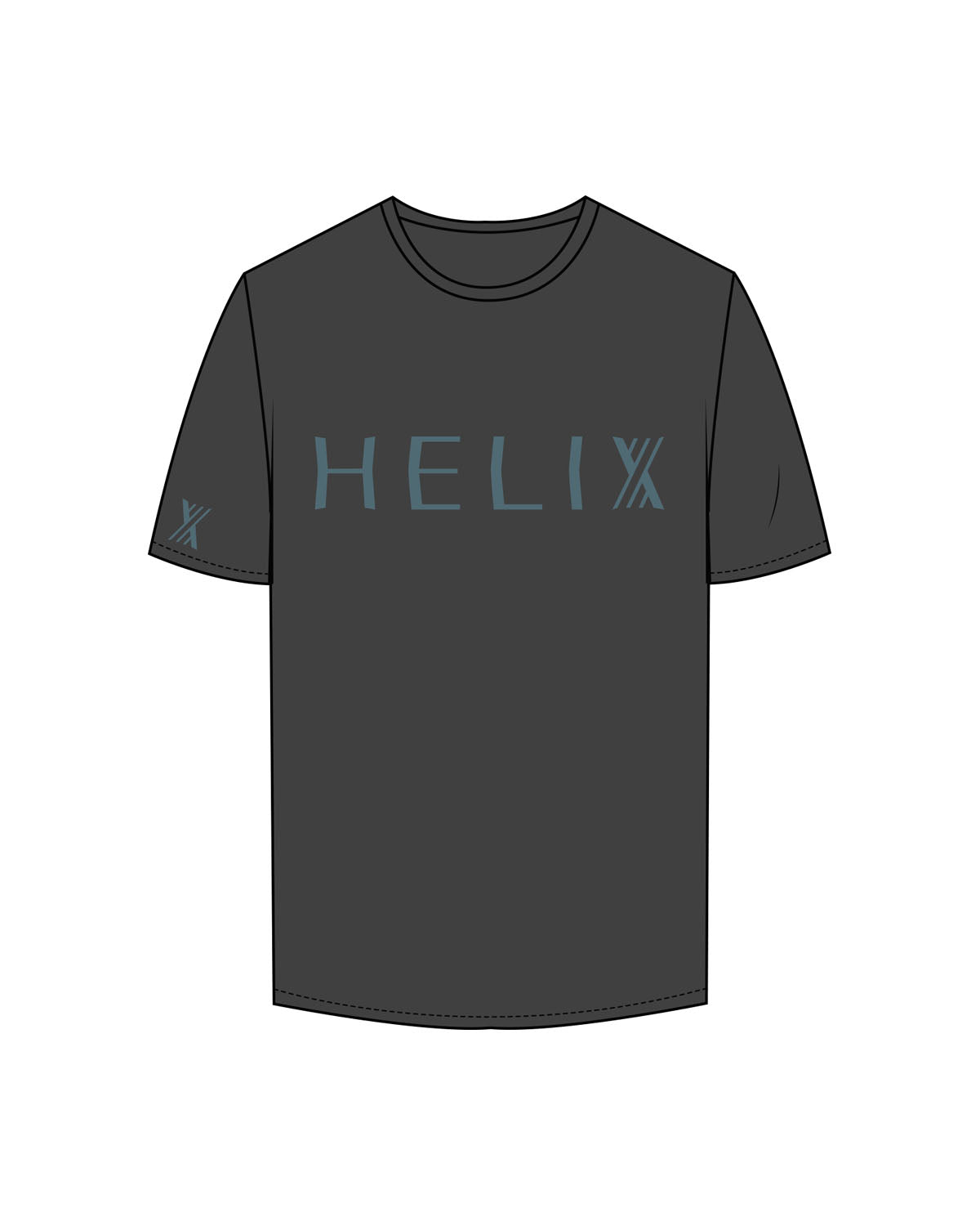 The Mens Tee - Charcoal - Helix Strength Studio - Center Chest & Right Sleeve "X" - Printed - Teal
