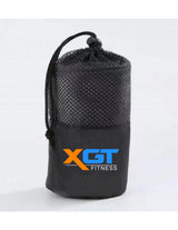 The Gym Towel - Blue - XGT Fitness - Front Bottom - EMB - White - The Gym Towel Bag - Black - Center Body - Printed - Full Color
