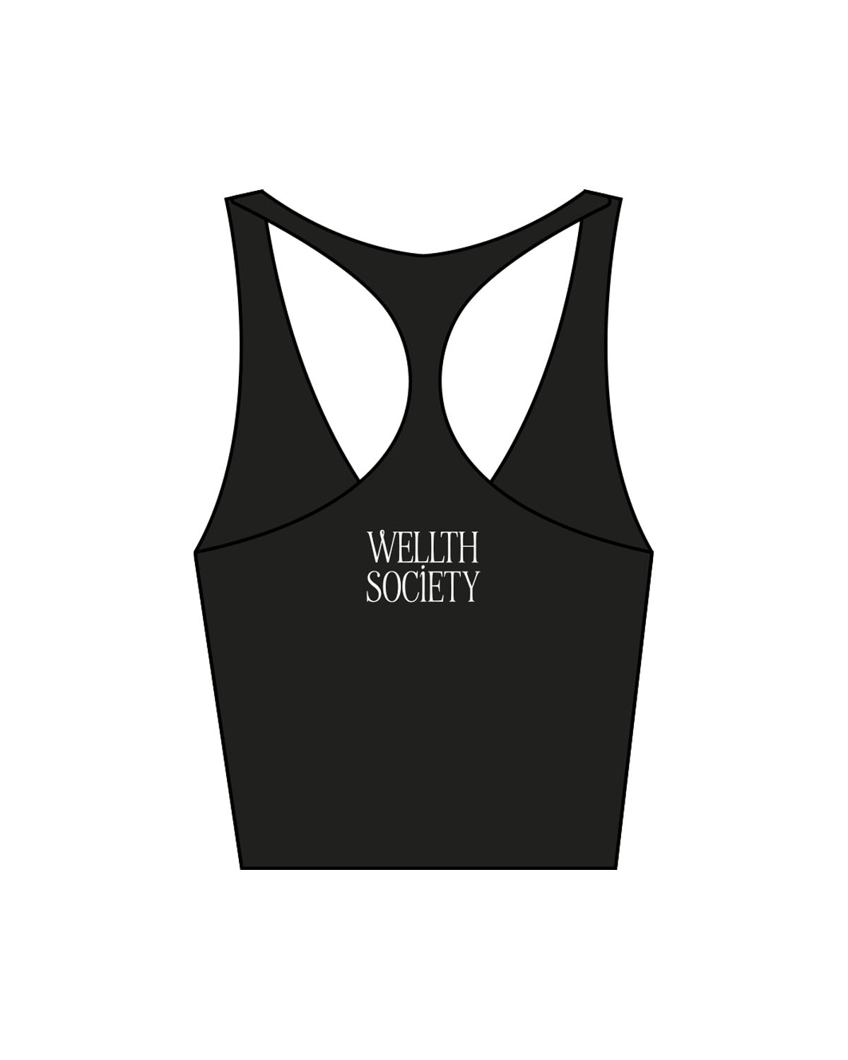 The Racer Tank - Black - Wellth Society - Back Center Stacked - Printed - White