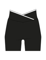 The Piped Crossover Short - Black - RECHARGED PILATES - Back Waistline - Printed - White
