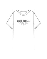 The Womens Heavyweight Tee - White - Core Ritual - Center Chest Stacked - Printed - Black