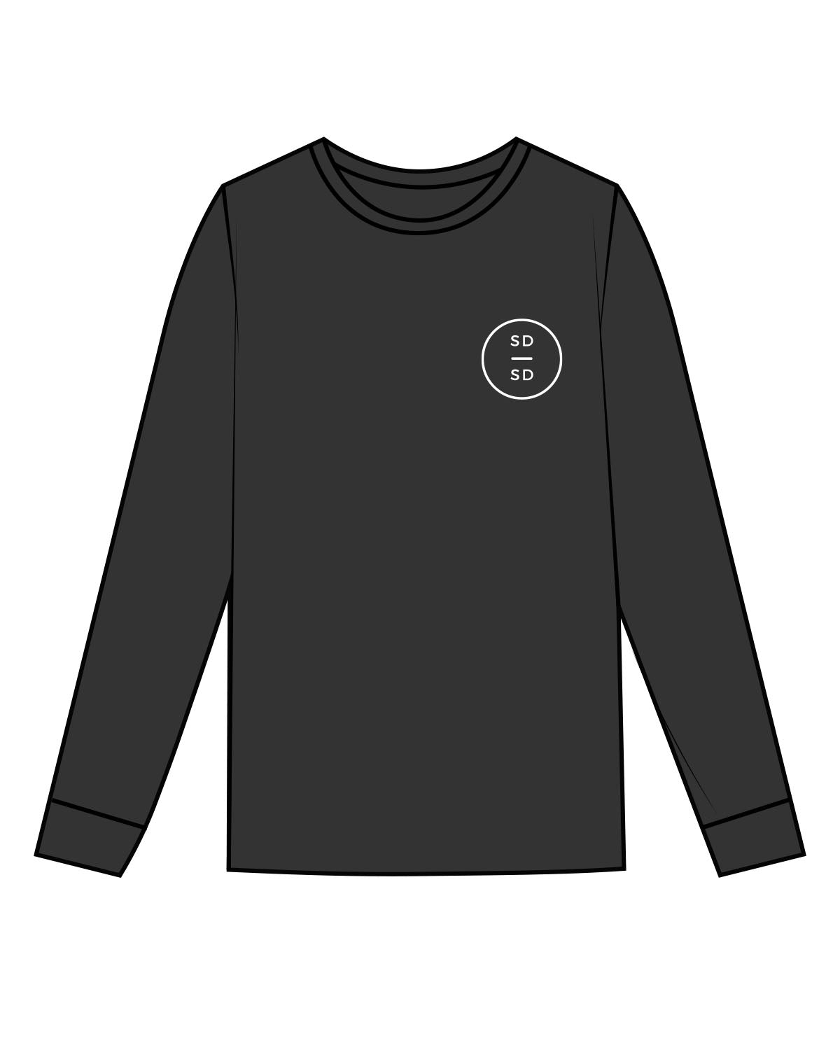 The Mens Heavyweight Long Sleeve - Washed Black - San Diego - Left Chest & Back Center Stacked - White