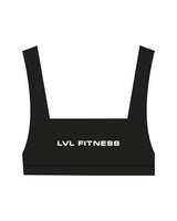 The Box Cut Bra - Black - LVL - Center Chest Stacked & Back "100" Icon Stacked - Printed - White