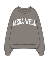 The Womens Crewneck - Washed Gray - Mega Well - Center Chest Arc - Printed - White