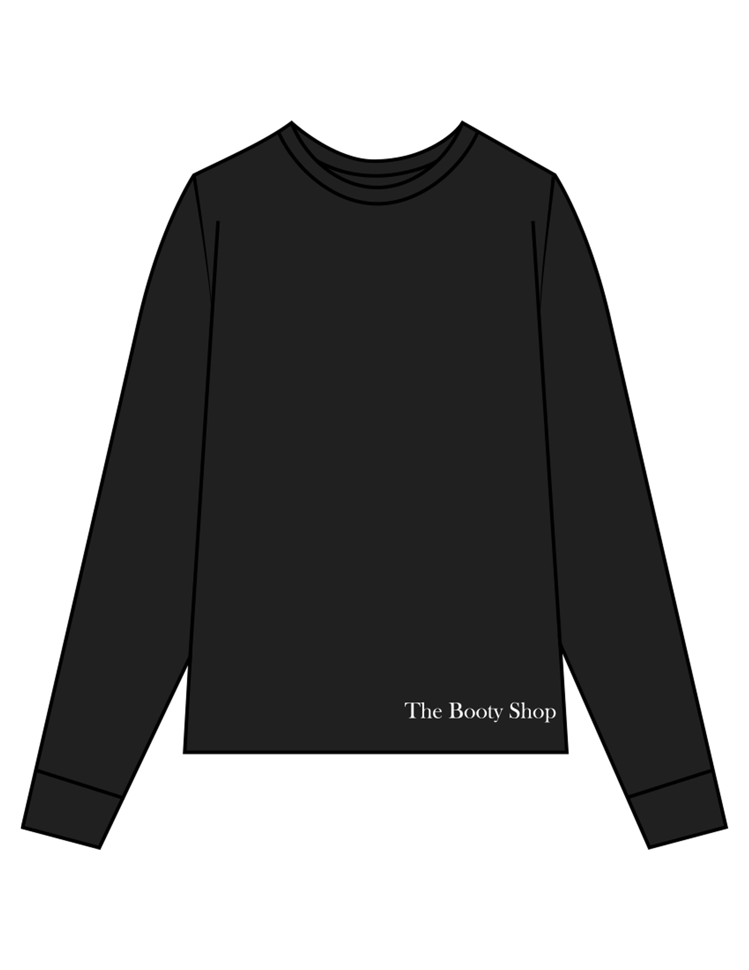 The Unisex Midweight Long Sleeve - Black - The Booty Shop - Bottom Front & Back Stacked - Printed - White