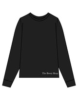 The Unisex Midweight Long Sleeve - Black - The Booty Shop - Bottom Front & Back Stacked - Printed - White